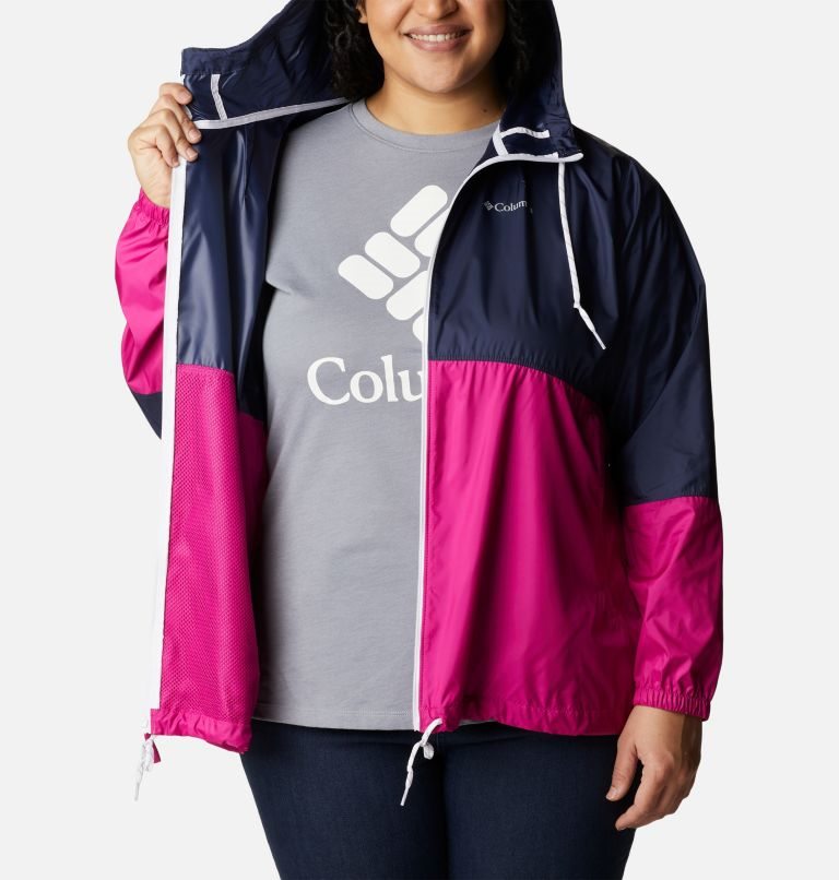 Columbia Flash Forward Windbreaker Jakke Dame Marineblå Fuchsia | Plus Size 53147W